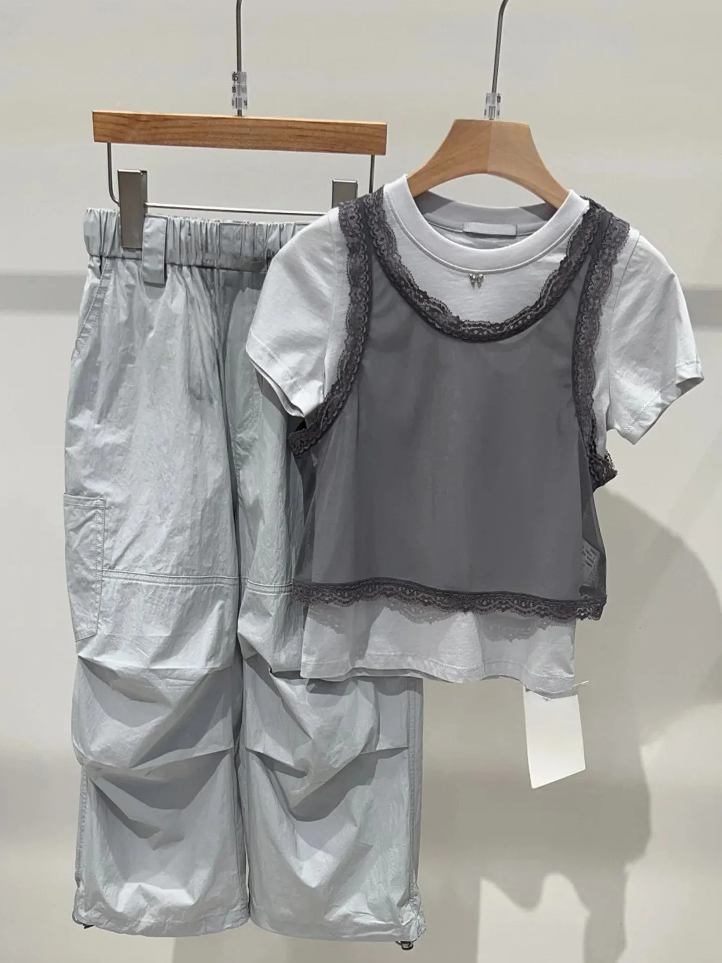 

Girls Casual Wide Leg Pants Children's Fashionable Sporty Light Grey Loose Long Trousers Summer Wear Kids' Clothing