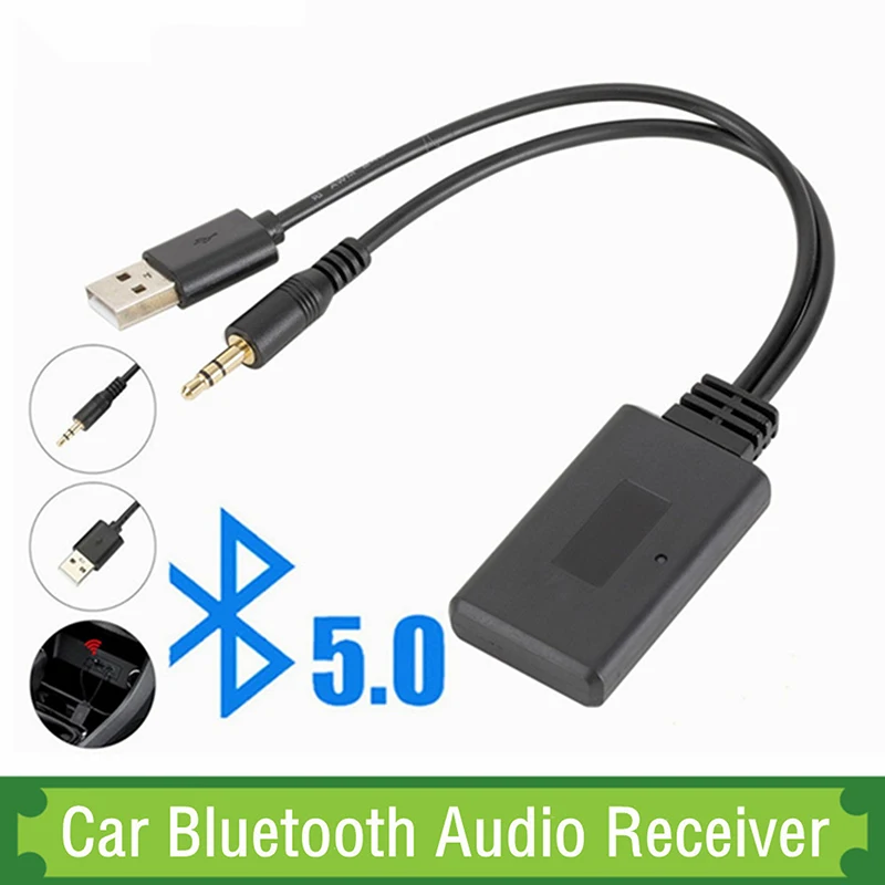 Universal Car Wireless Bluetooth Compatible Receiver USB 3.5Mm Auxiliary Media Bluetooth 5.0 Music Player Audio Cable Adapter