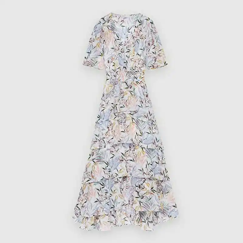 春夏の新作レディースフレンチジャングルプリントカジュアルファッション長袖ハイウエスト花柄通勤スタイルフェアリースカートドレス