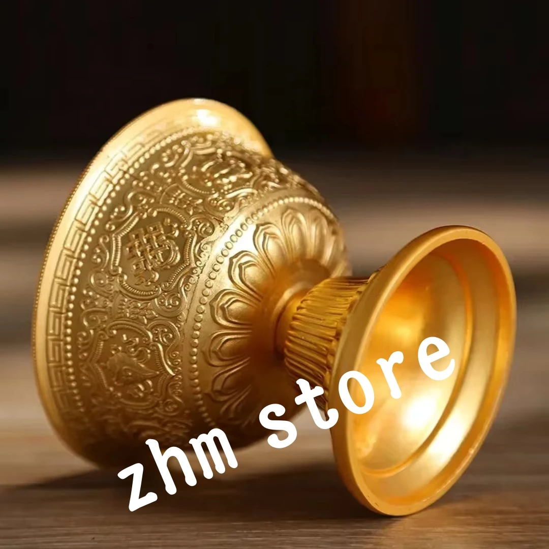 

Golden Engraving Buddhism Bowl Handicraft Alloy Auspicious Tibetan Holy Water Cup Tantric Bowl Collection Gift Indoor Decorative