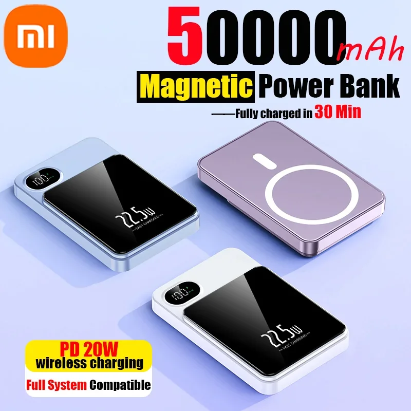 Xiaomi 50000mah banco de potência magnético sem fio 22.5w carregamento rápido carregador de bateria portátil para iphone huawei samsung 2024 novo