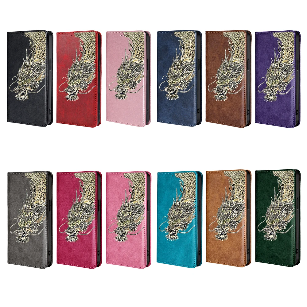 Magnetic Flip Card Stand Leather Case for Realme C71 C75 C67 C61 C55 C53 C51 C35 C33 C31 C25 C25S C21Y C25Y Dragon Pattern Cover