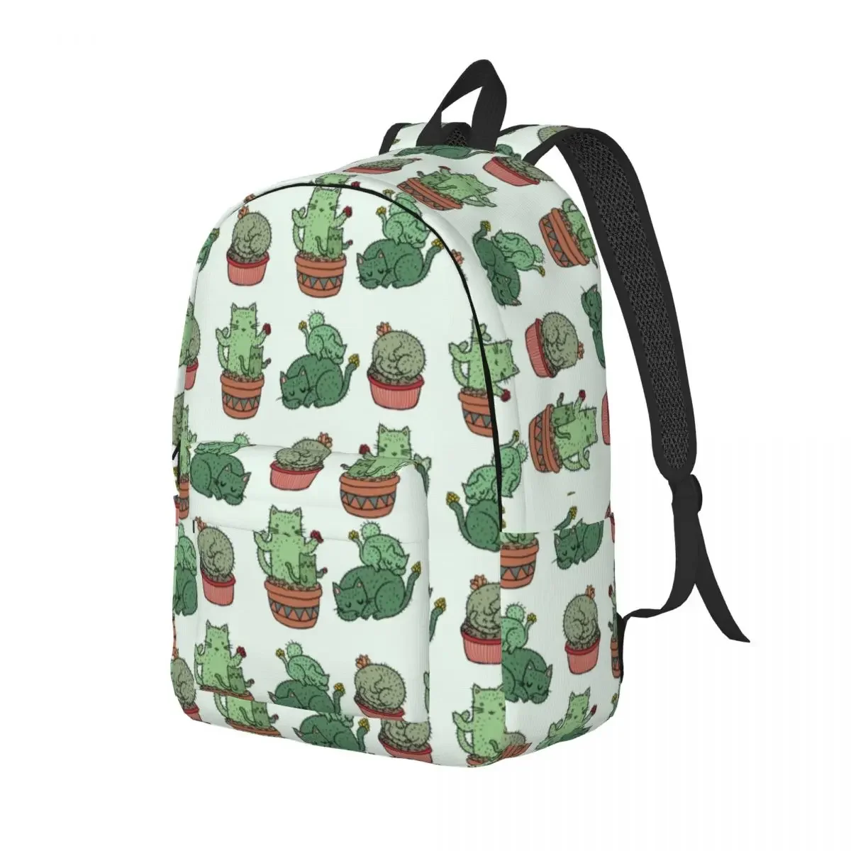 Cactus Cat Backpack Middle High College School Student Animals Pet Book Bags Teens Canvas Daypack Gift