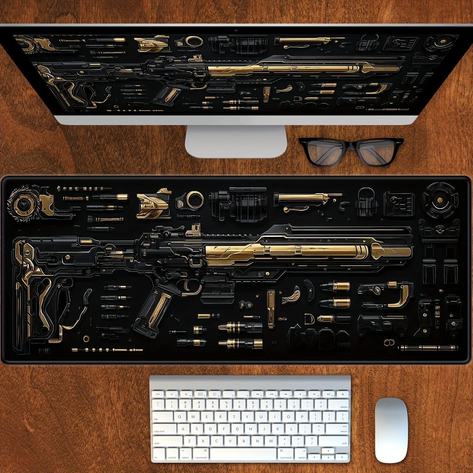 Large Game Mouse Pad Table Mat firearm Design Non-slip Rubber Base Durable Keyboard 40x90 Desk Rug Suitable for Computers PC