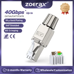 ZoeRax RJ45 Cat6A Cat7 Cat8 conector gratuito de herramientas enchufe Modular de campo Ethernet blindado reutilizable 2000MHz 40Gbps Cable LAN 22-26AWG