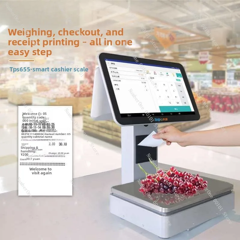 Intelligent cash register scale fruit settlement equipment, scan code weighing, weighing cash register integrated Tianbo TPS655