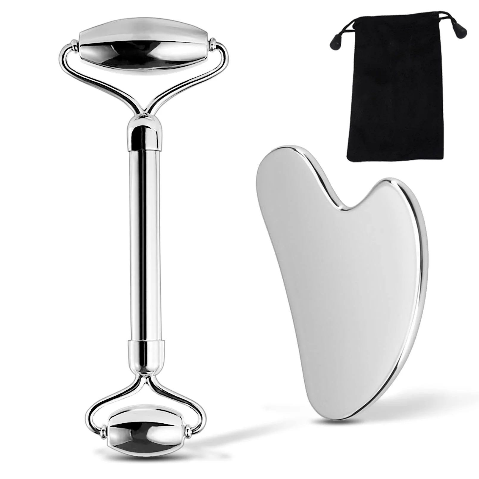 Rouleau Facial en acier inoxydable 1/2/3 pièces et ensemble d'outils de Massage Gua Sha, outils de beauté en métal pour le corps, le visage, le cou et les yeux
