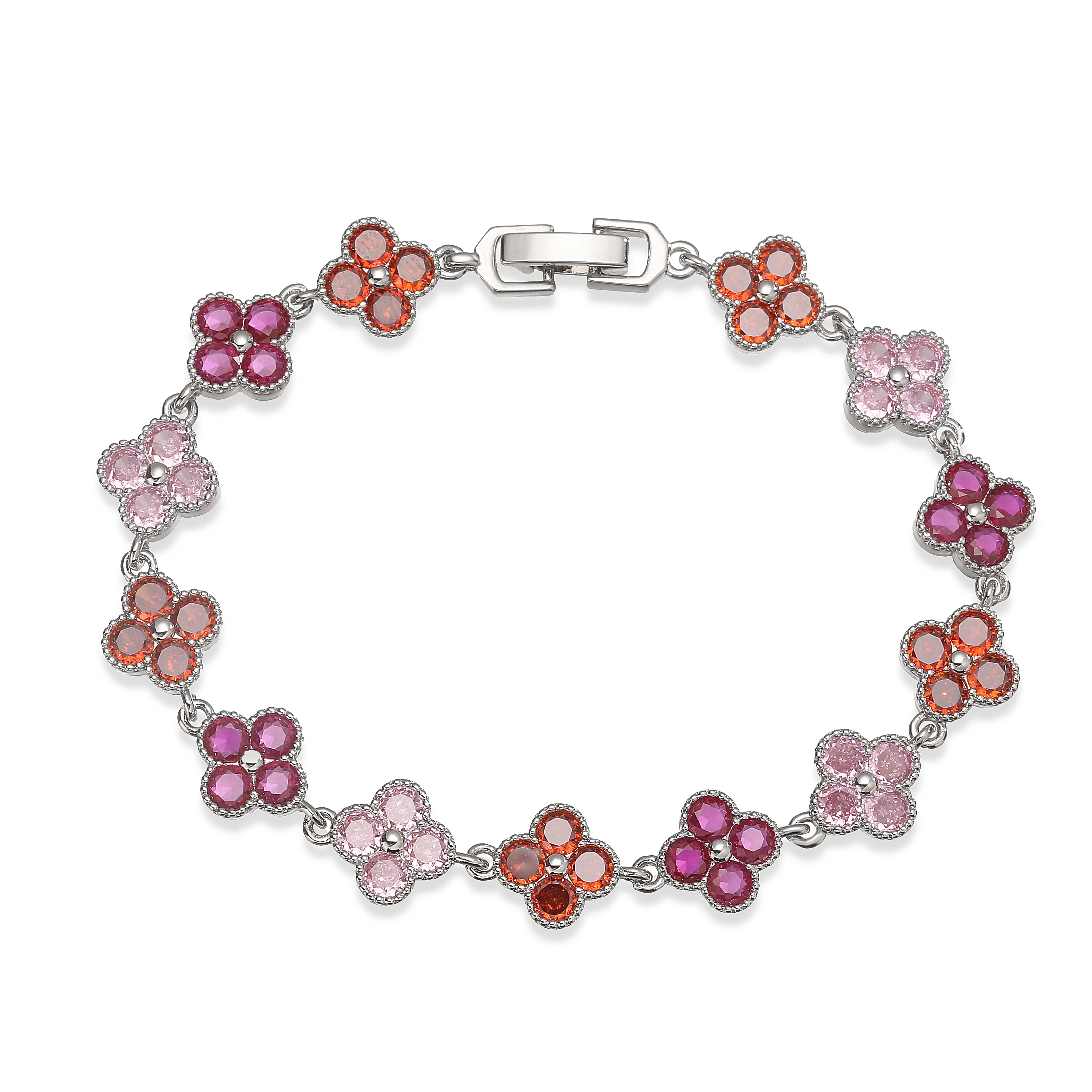Multi-Color Zircon Flower Bracelet/Necklace Gift Set