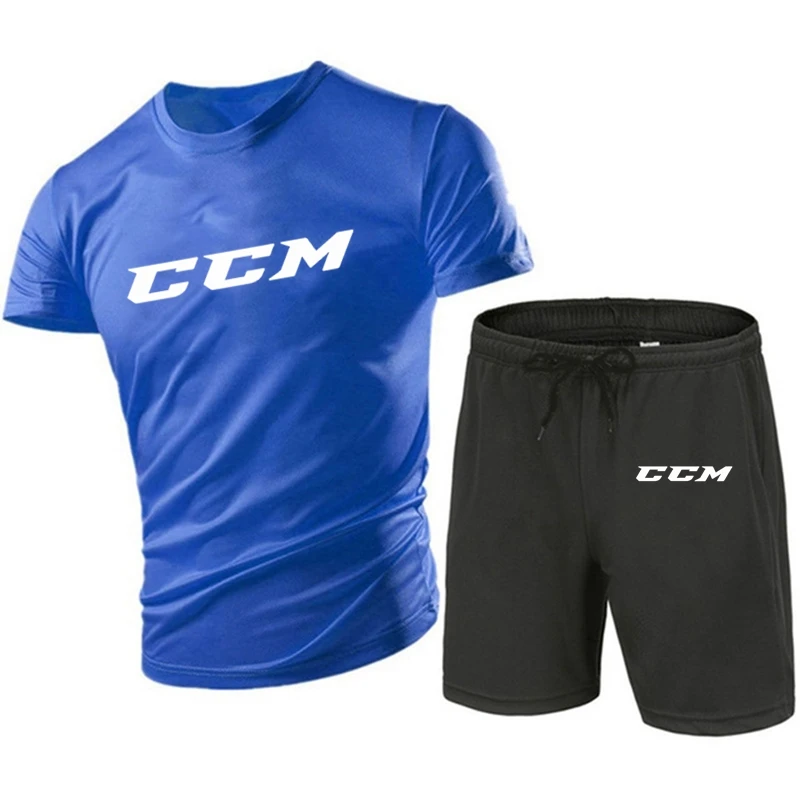 Men\'s Running Tight T-shirt Sports Set Gym Fitness Top Beach Pants Sports Wear CCM Quick Drying Fashion Plus Size Clothing