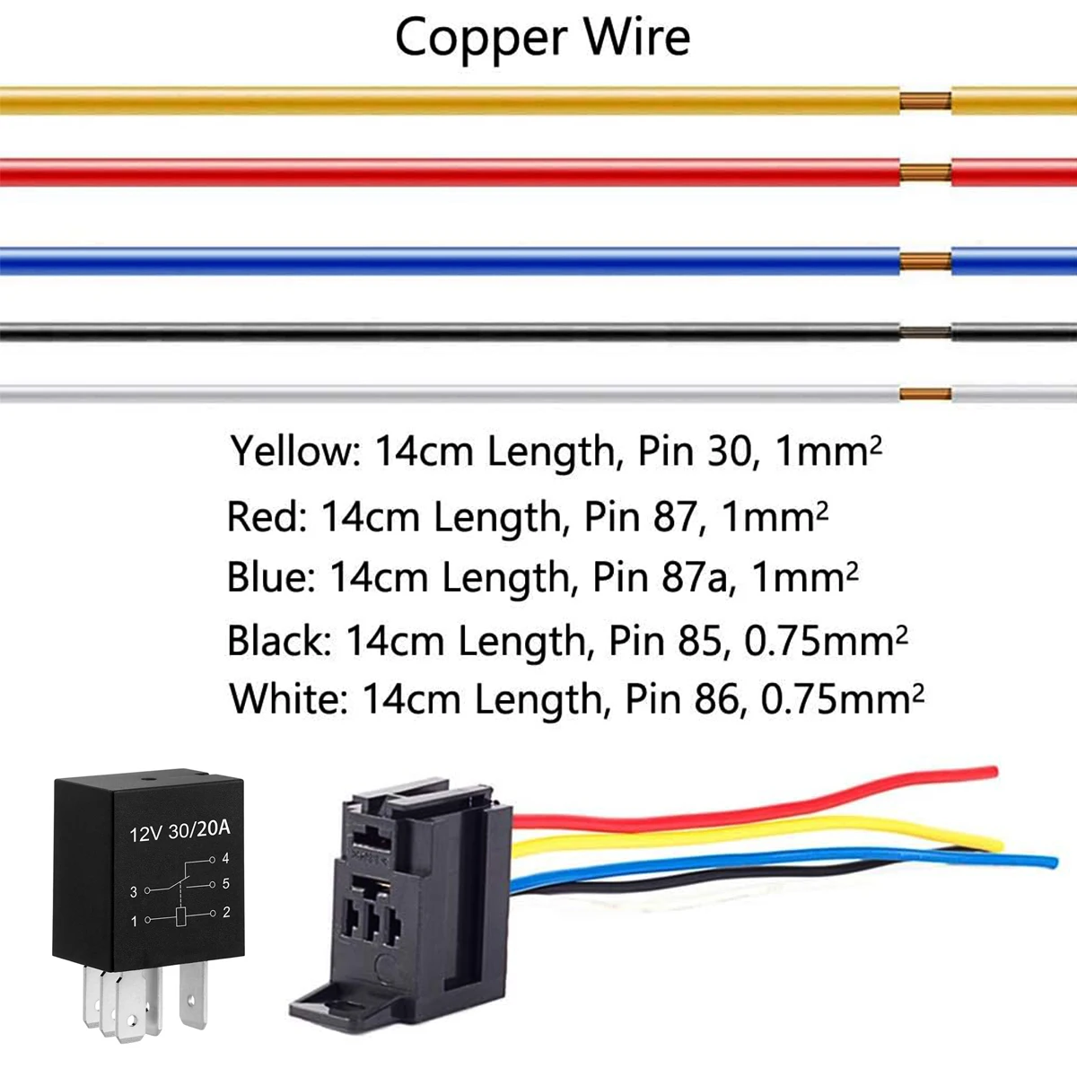 4er-Pack Automotive Violette Relaisbuchse mit Kabel, 4-Pin/5-Pin Universalrelais, 12V/24V 30A SPDT Mehrzweck-Starterrelais – Detail 3