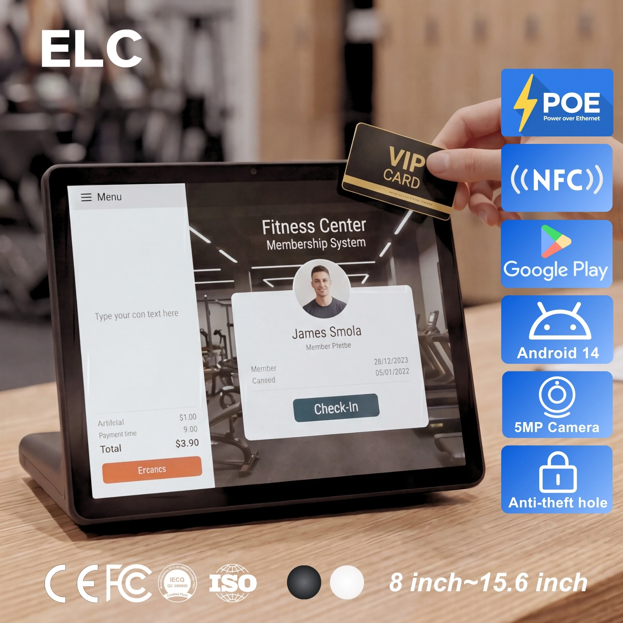 Smart Cashier Display PoE L-Type Horizontal Android 14 Tablet 11 Inch 1920x1200 For Supermarket Checkout & Membership Management