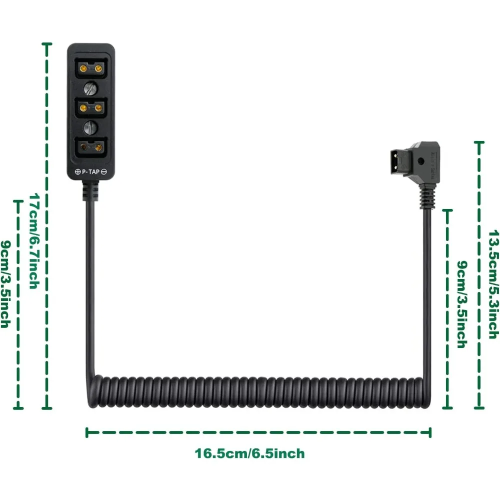 Alvin’s Cables D-tap Splitter P-Tap HUB Cable Dtap Male to 3 Port D tap Female Splitter Coiled Cable with Screw Threads for ARRI