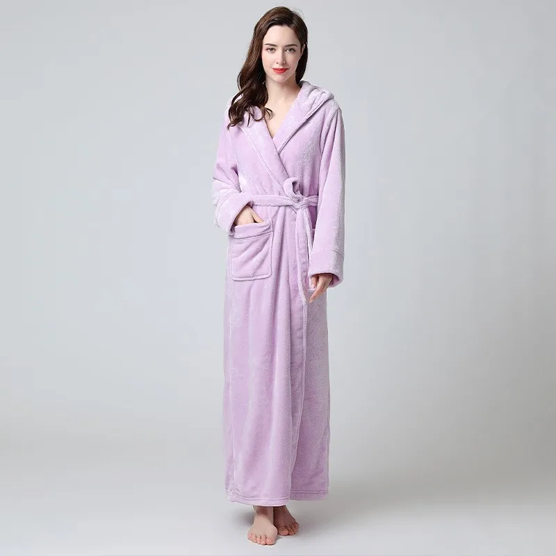 Peignoir Femme Luxe Molleton Corail Super Doux Avec Capuche - Chaud Et Confortable Hiver - Robe De Chambre