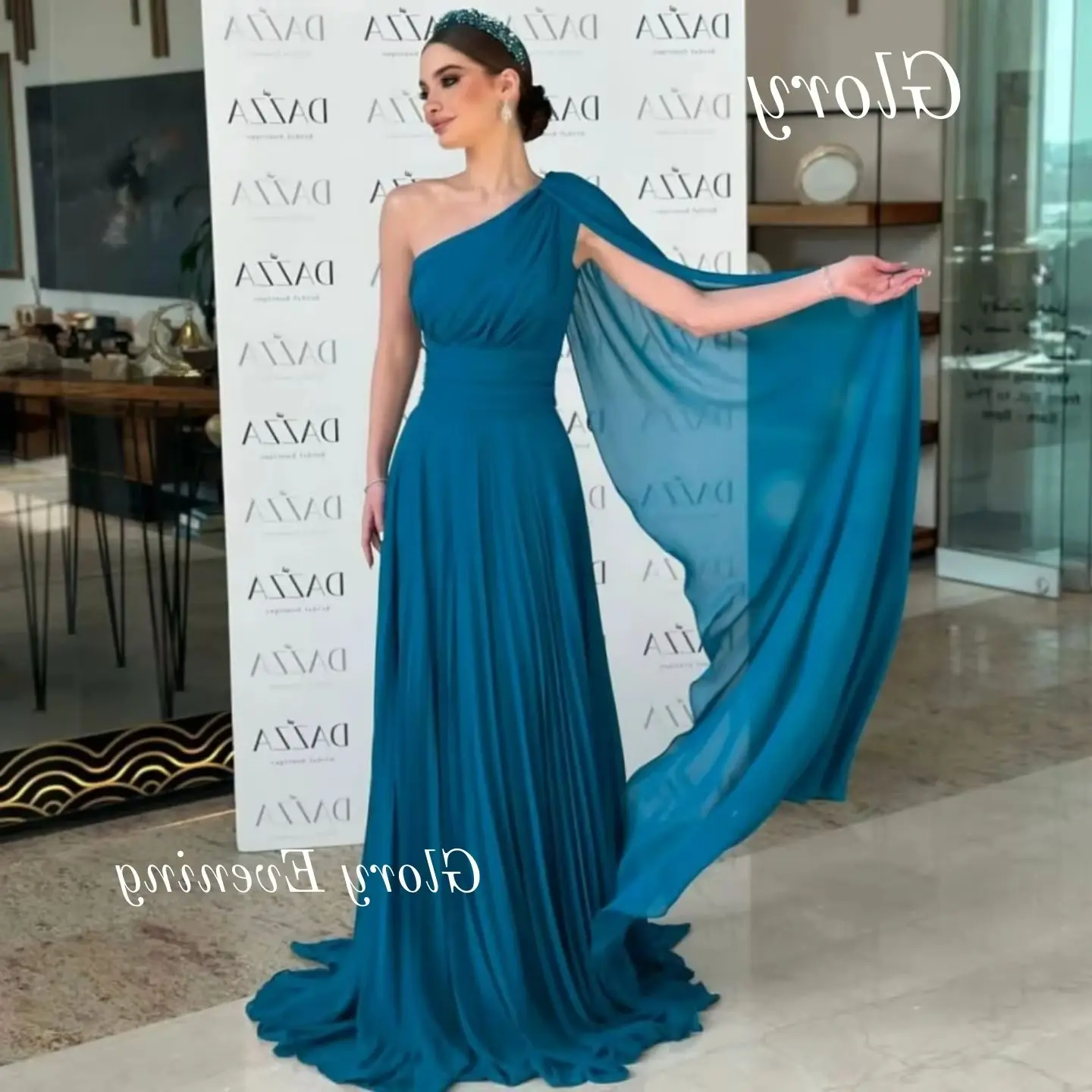 

A-line Floor Length Evening Gown Party Dress One Shoulder Ruched Women Women Customized Exquisite Prom Dress Ruffle Charming