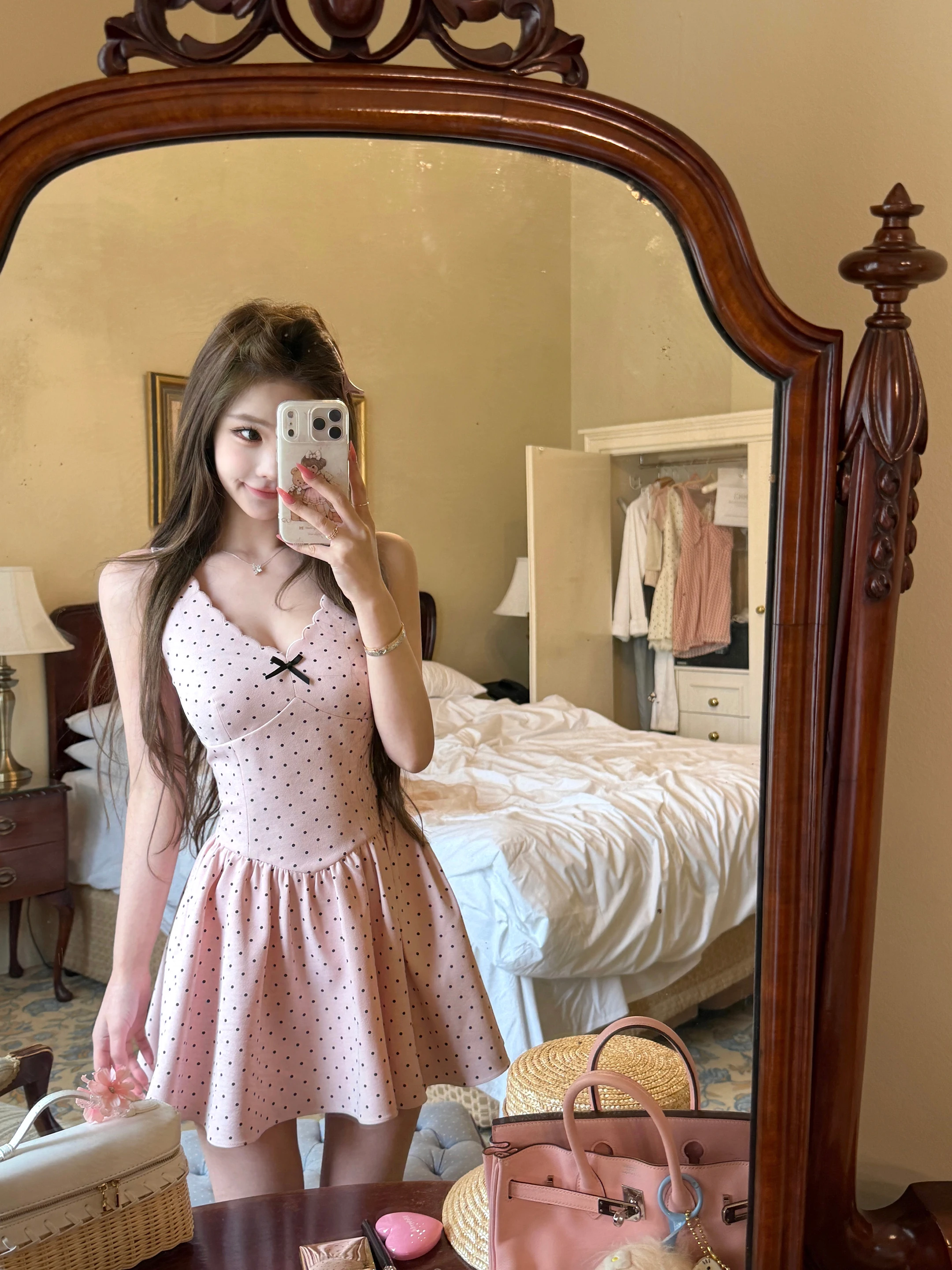 

Платье с принтом в горошек Sweet Dream Overture, женское летнее платье с утягивающей талией, короткая юбка, повседневная одежда для вечеринок