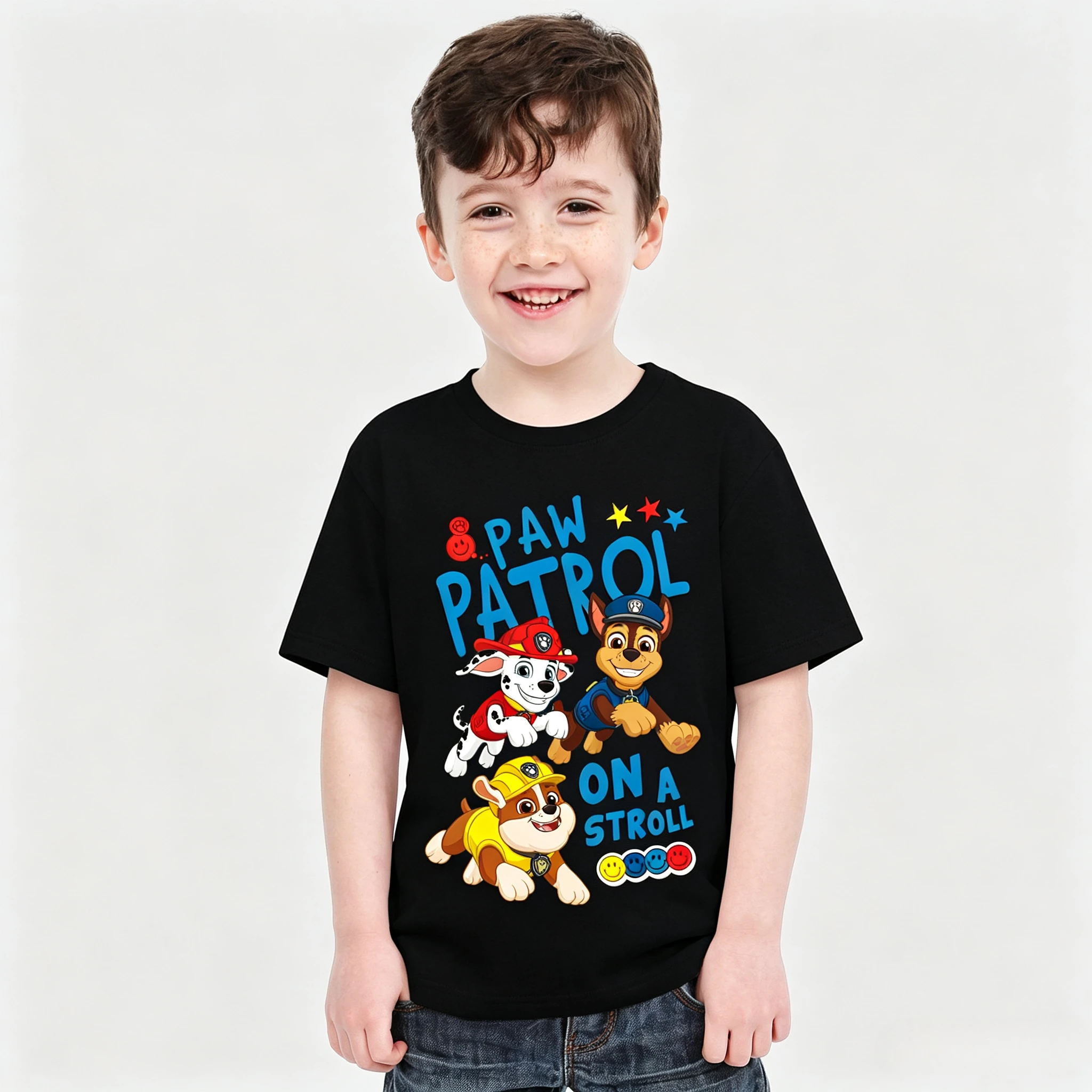 Paw Patrol T-Shirt Kids Boys Girls Chase Marshall Rubble Print Black Cotton Short Sleeve Cartoon Dog Top Children Casual Summer