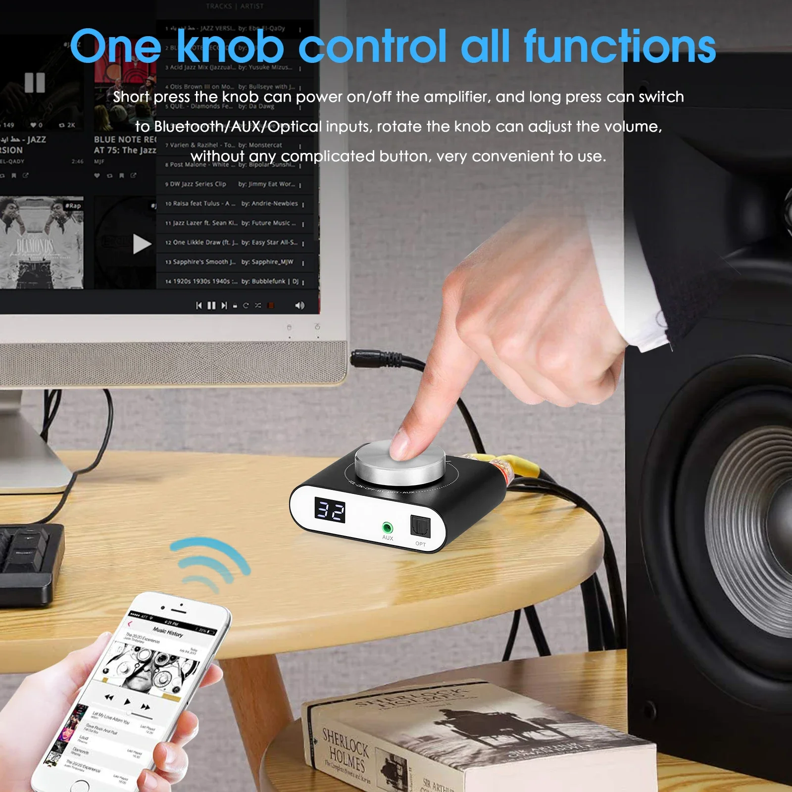Douk Audio Q10 Mini Digital AUX/Optical Amplifier Bluetooth 5.0 Receiver HiFi Class D Power Amp for Home Speaker