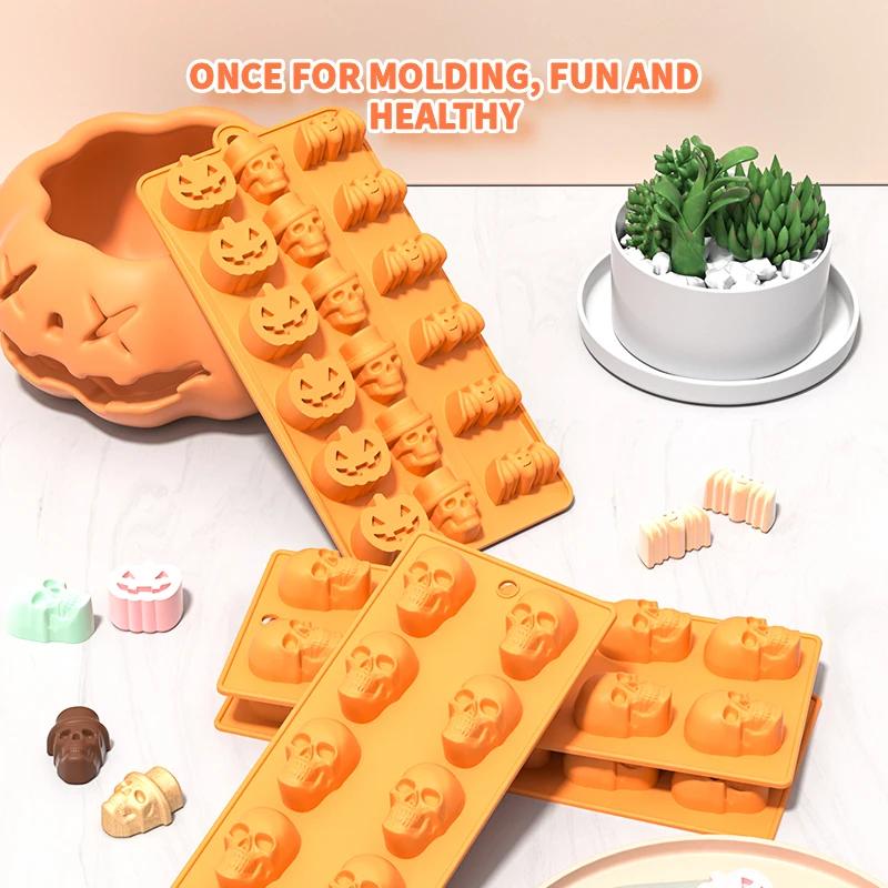 Pumpkin Silicone Cake Mold Chocolate Halloween Silicone Pumpkin Bat Skull Cookie Molds for Jello Ice Cube Biscuits Baking Mould