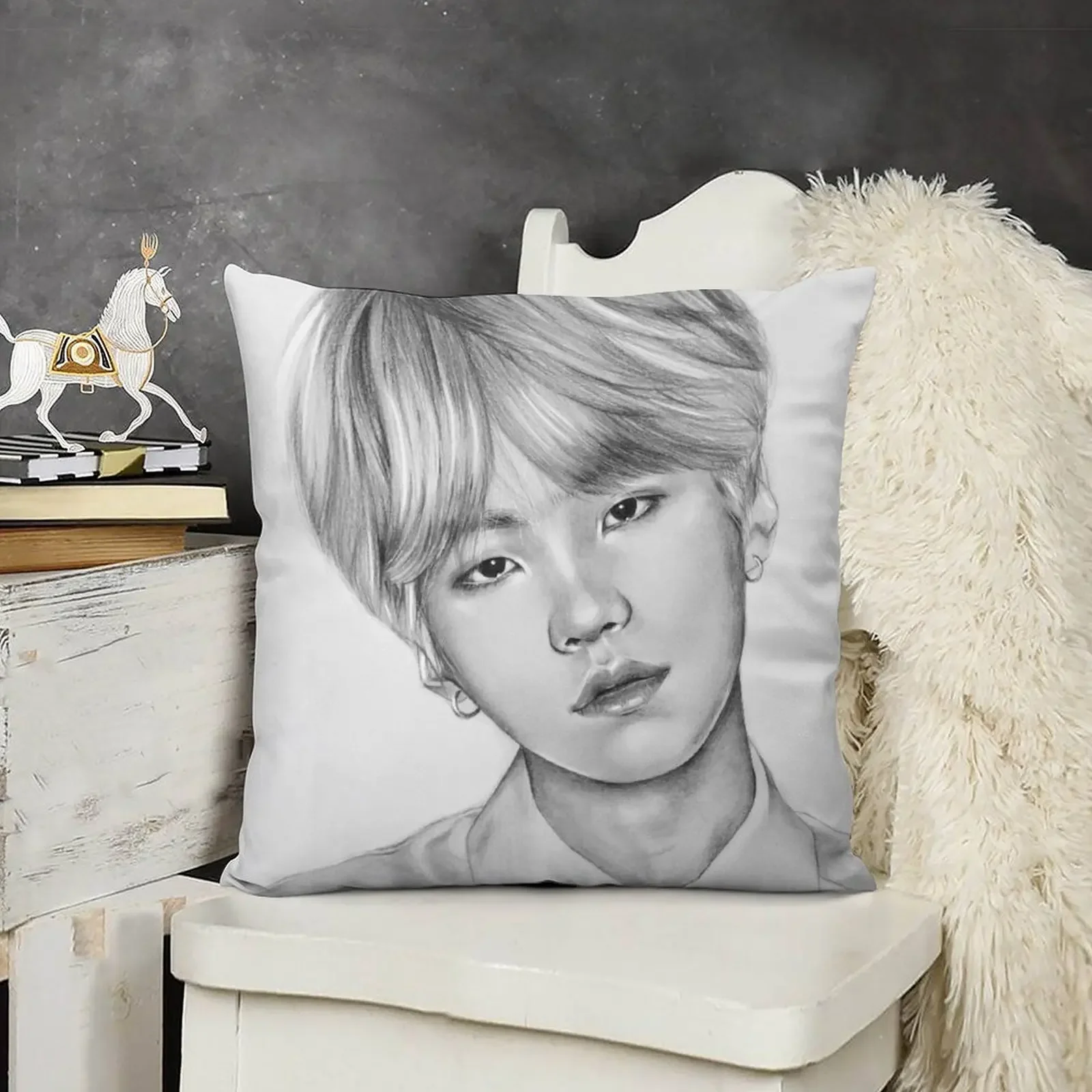 Yoongi Pencil Drawing Throw Pillow Sofa Cushion Cushion Cover For Sofa pillow