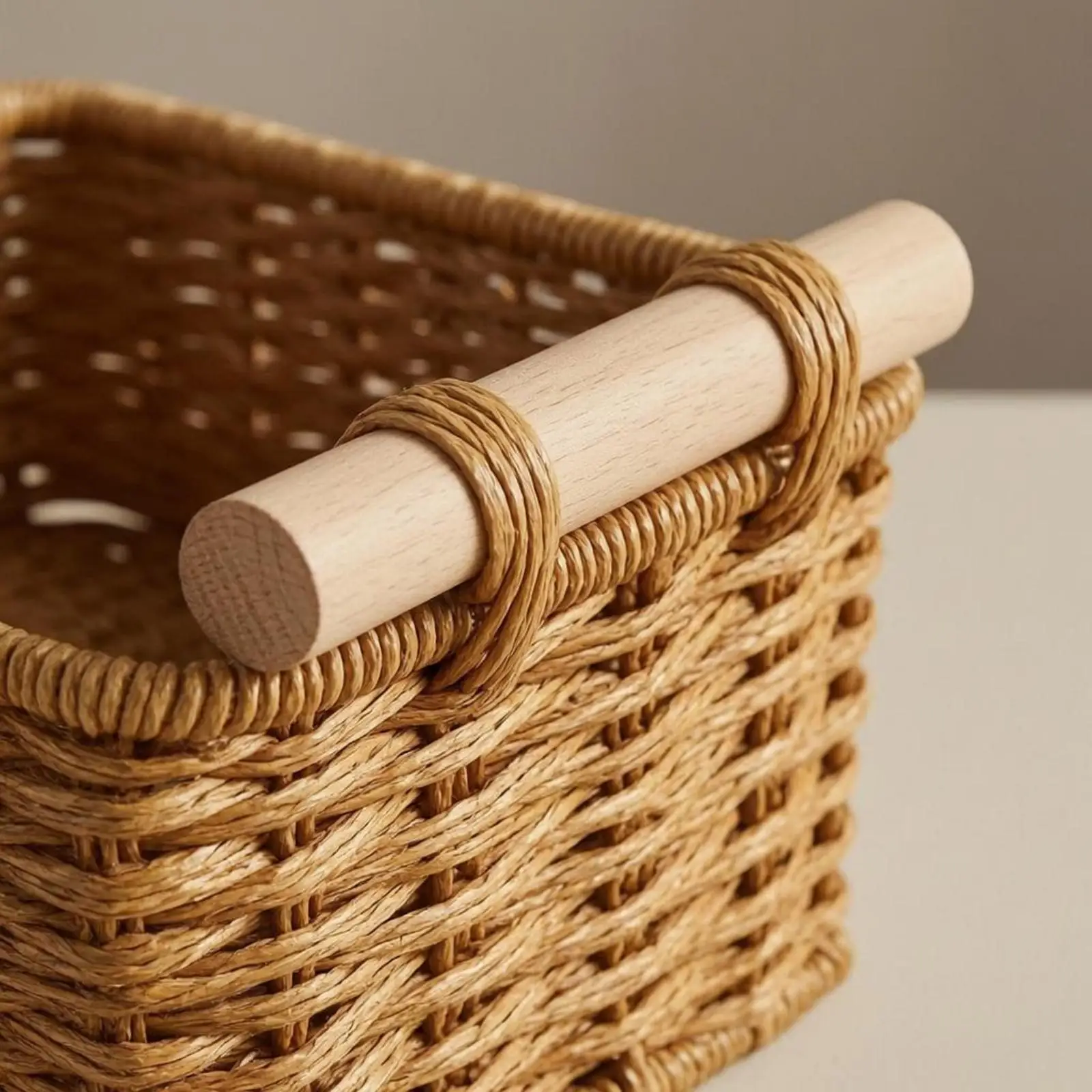 Handwoven Storage Basket Side Handles Rattan Storage Basket Tabletop Organizer