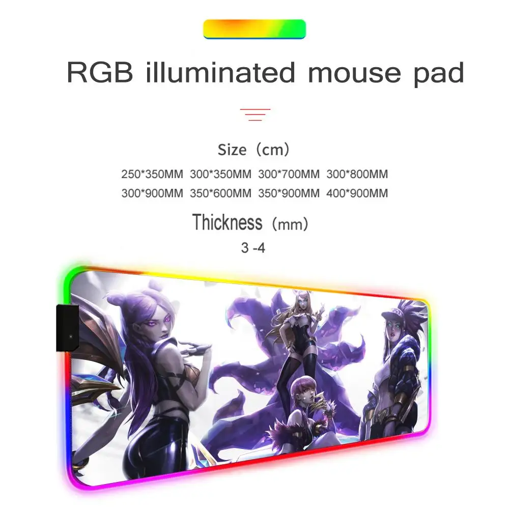 KDA Girl League of Legends Gamer Rgb, alas meja lampu belakang Led Mousepad Setup Aksesori Gaming Deskmat besar lampu latar