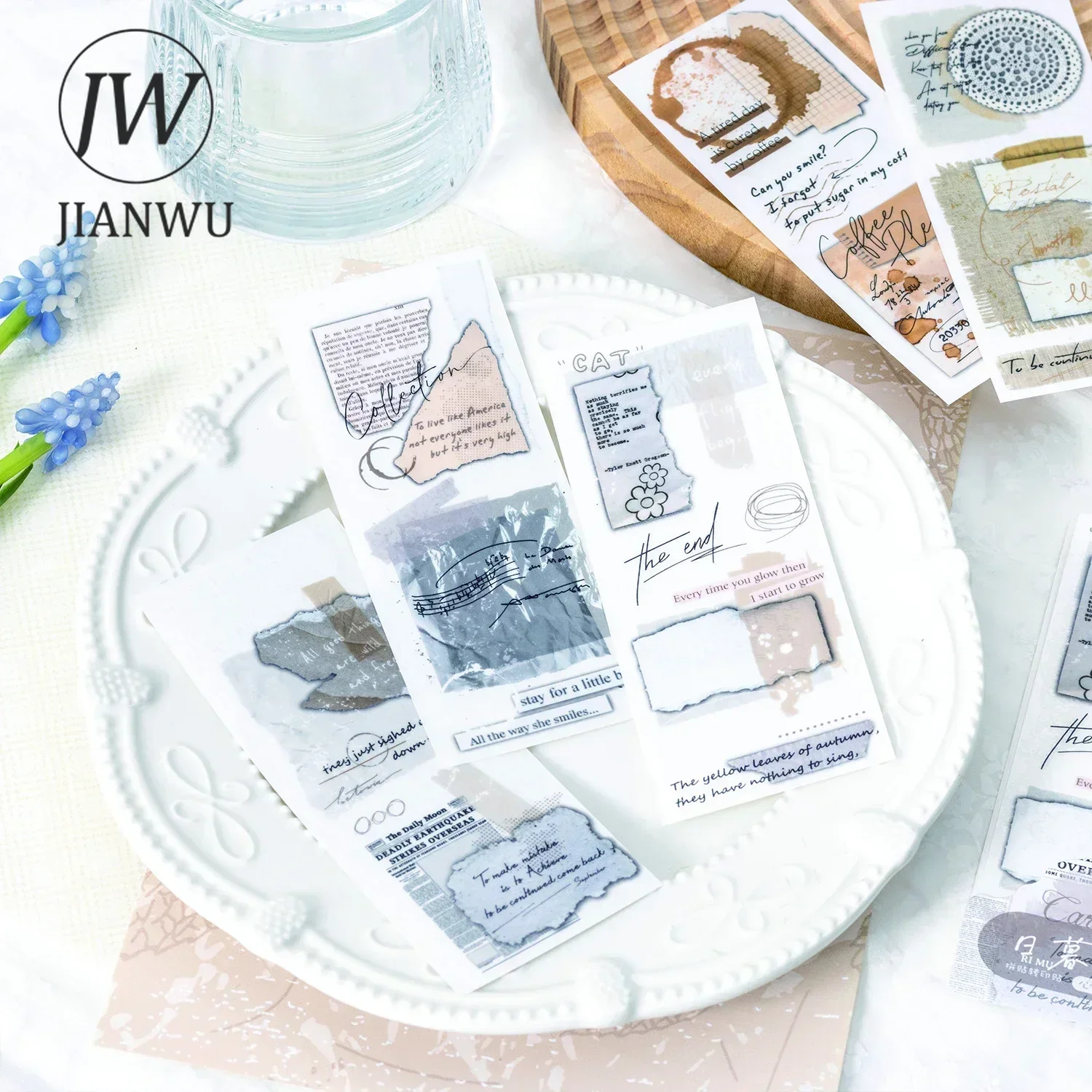 JIANWU Cardiac Diary Series Vintage Watercolor Smudge Material Collage PVC Transfer  Sticker Creative DIY Journal Stationery