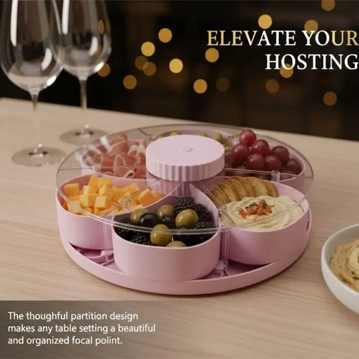 Divided Spin Snack Tray Rotating Serving Platter Detachable Snack Organizer Candy Nut Dessert Display Plate for Party Home