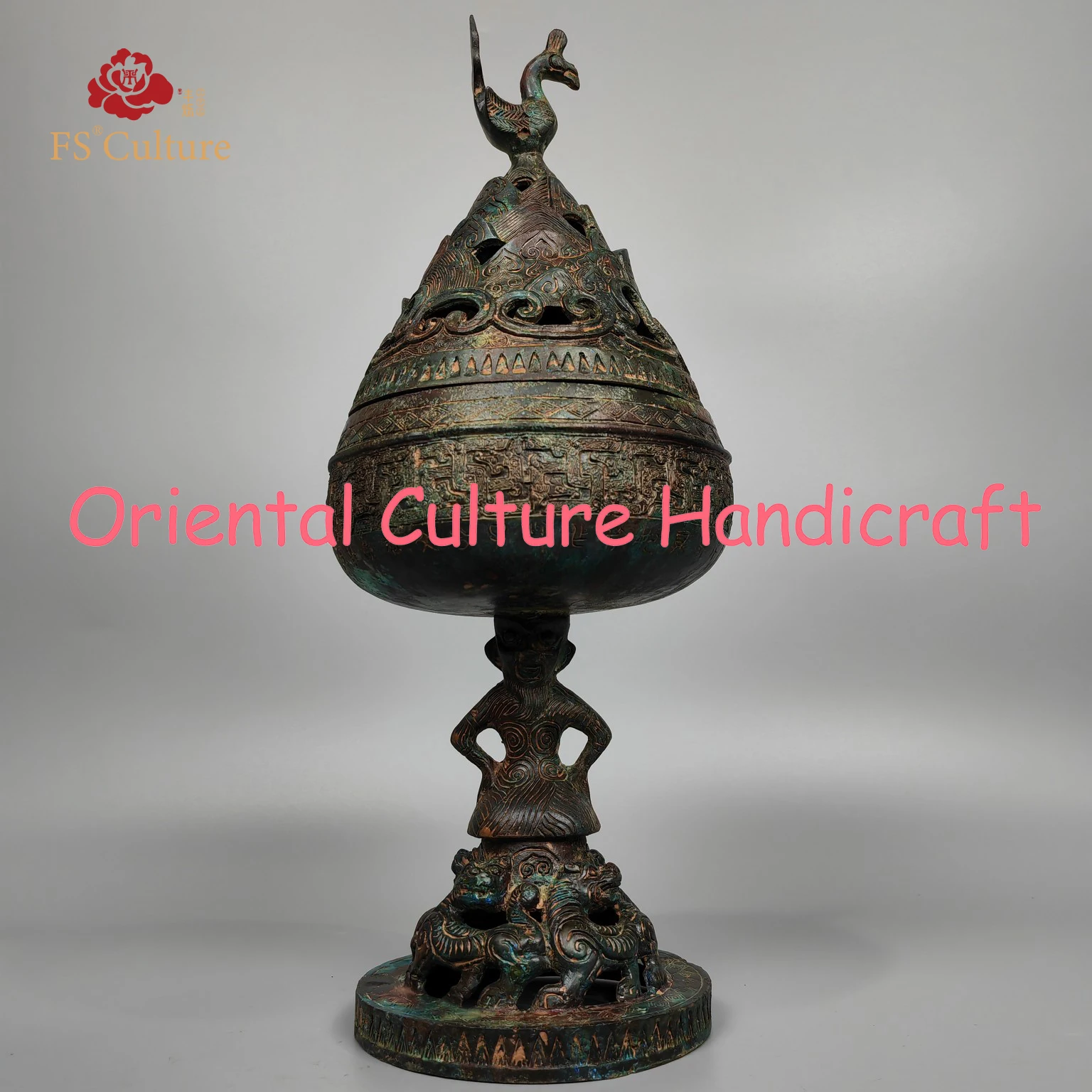 Western Han Dynasty Antique Bronze Statue Incense Burner Han Dynasty Bronze Feather Man Boshan Furnace