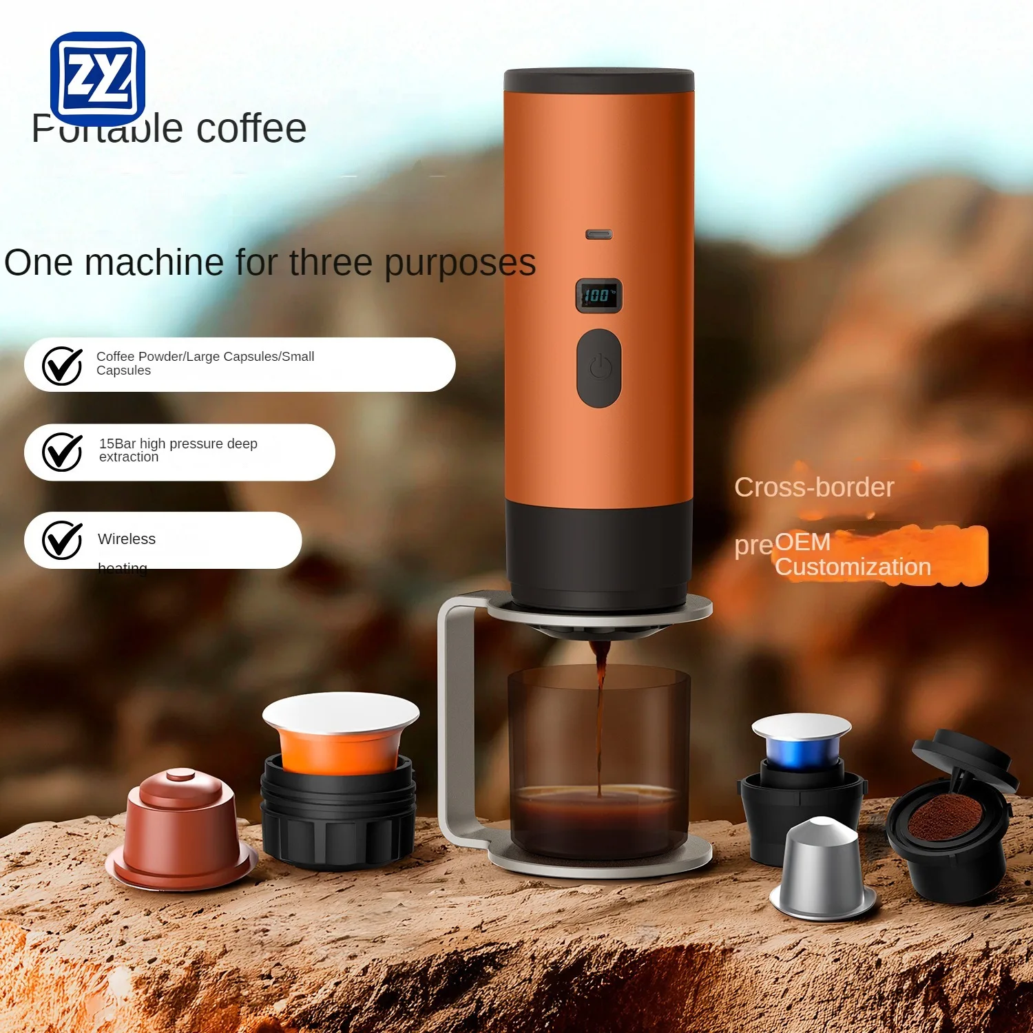Portable Coffee Machine Outdoor Wireless Espresso Capsules for Home Car USB Power Source ROHS Certified  90ML Water Tank