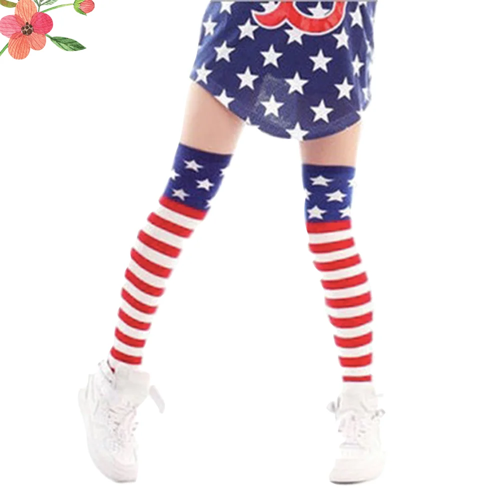 

1 Pair American Flag Printed Hip Hop Style Over Knee Breathable Long Socks for Girls Free Size