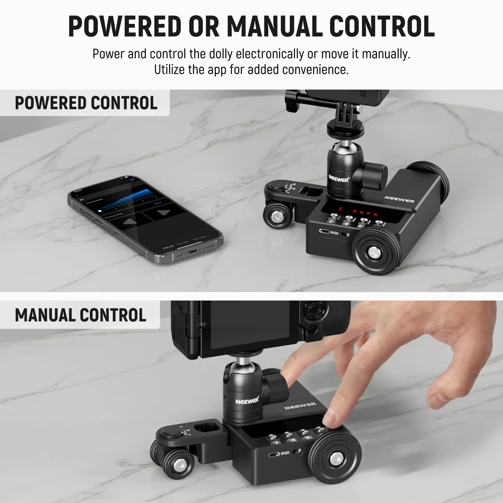 Imagem -06 - Neewer-dolly com Controle de Aplicativos Controle Deslizante Ultra Silencioso para Gopro Hero 12 Iphone 15 Pro Max Samsung S23