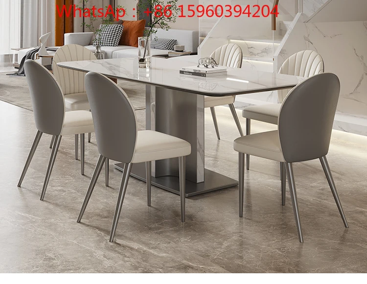 

Итальянский минималистичный яркий каменный стол, современный простой высококачественный дизайнерский светильник, роскошный прямоугольный креативный настольный стул