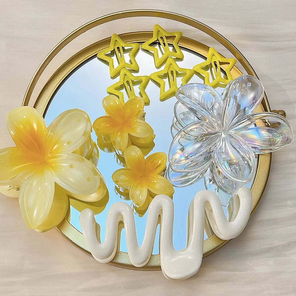 

10pcs/set Sweet Gradient Flower Wave Star Hair Clips Claw Clamp Hairpin Women Beach Barrette Hairpin Summer Hair accessories