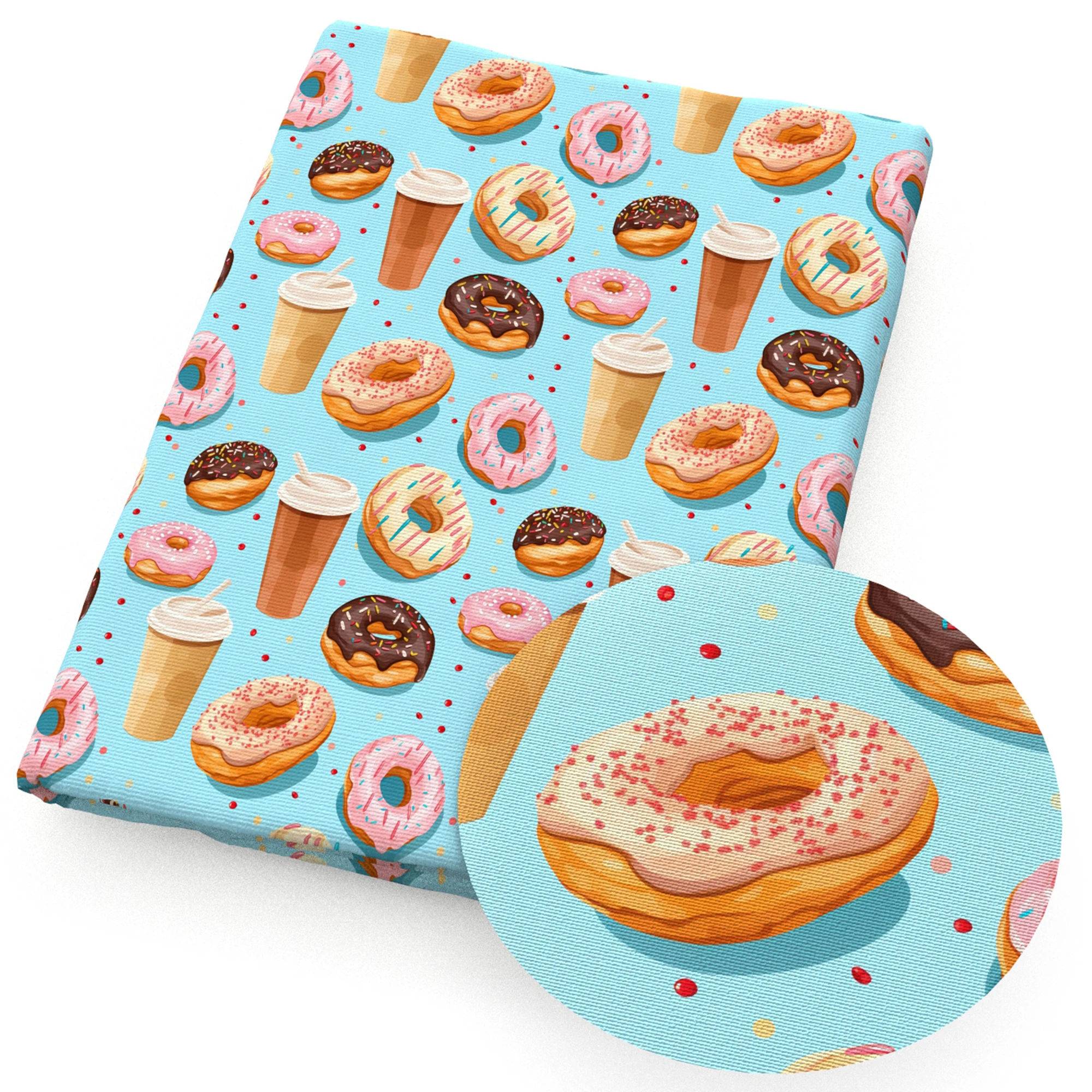 50*45cm Donuts Cffee Series Printed Polyester Cotton Fabric for Tissue Sewing Quilting Fabrics Needlework Material DIY Handmade