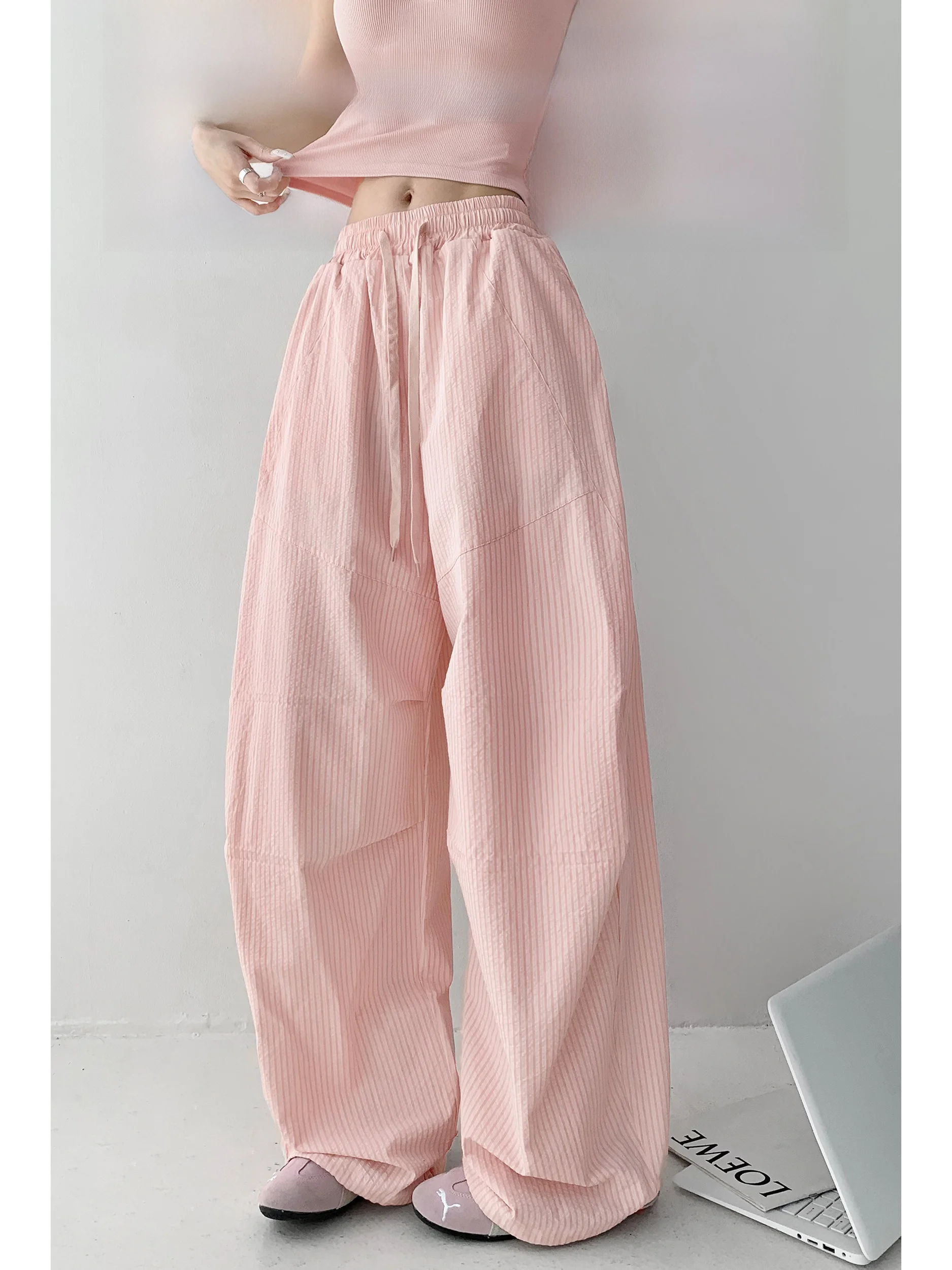 

Свободные драпированные брюки Sweet Sister с широкими штанинами, вертикальными полосками, для уличных танцев, спортивные, с высокой талией, прямого кроя, для женщин