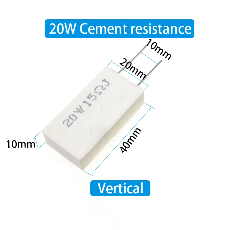 10PCS 20W Ceramic Cement Power Resistance 0.1-100K 0.33 1 0.5 2 2.2 3 3.3 4 5 8 10 30 33 50 100 200 300 470 680 820 1K 50K Ohm