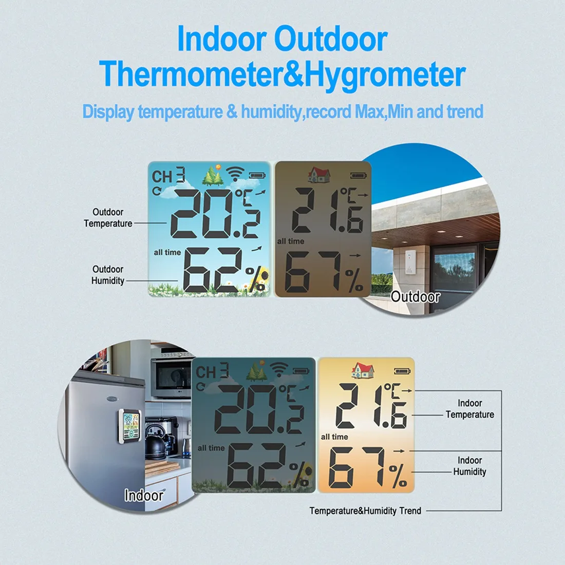 Weather Stations Wireless Indoor Outdoor Thermometer Home Weather Station Color Hygrometer Alarm Clock with Transmitter