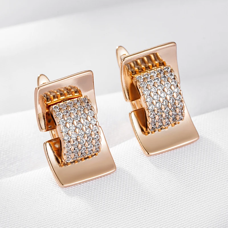 Wbmqda Trendy 585 Rose Gold Color Full Natural Zircon Drop Earrings For Women Simple Daily Matching OL Jewelry Accessories