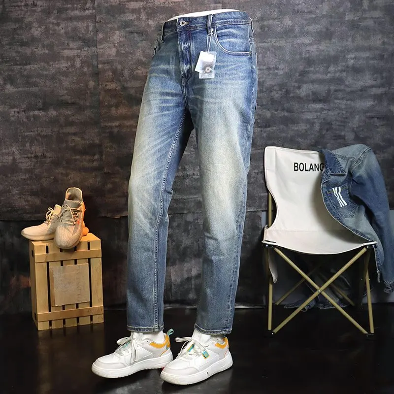 Projektant mody Mężczyźni Dżinsy Retro Niebieskie Wysokiej jakości Rozciągliwe Slim Fit Ripped Jeans Mężczyźni Włoski Styl Designerskie Spodnie Dżinsowe Hombre