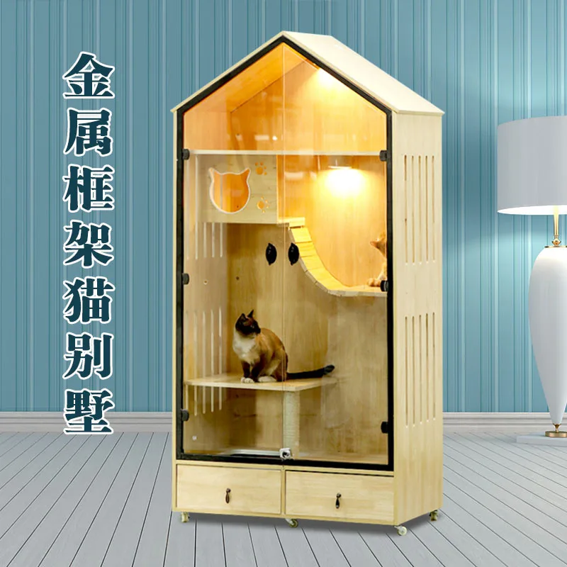 

Cat Villa Solid Wood Display Cabinet Household Cat Cabinet Breeding Cat Nest Cat Cage Size Double Layer Three Layer Indoor Cat N
