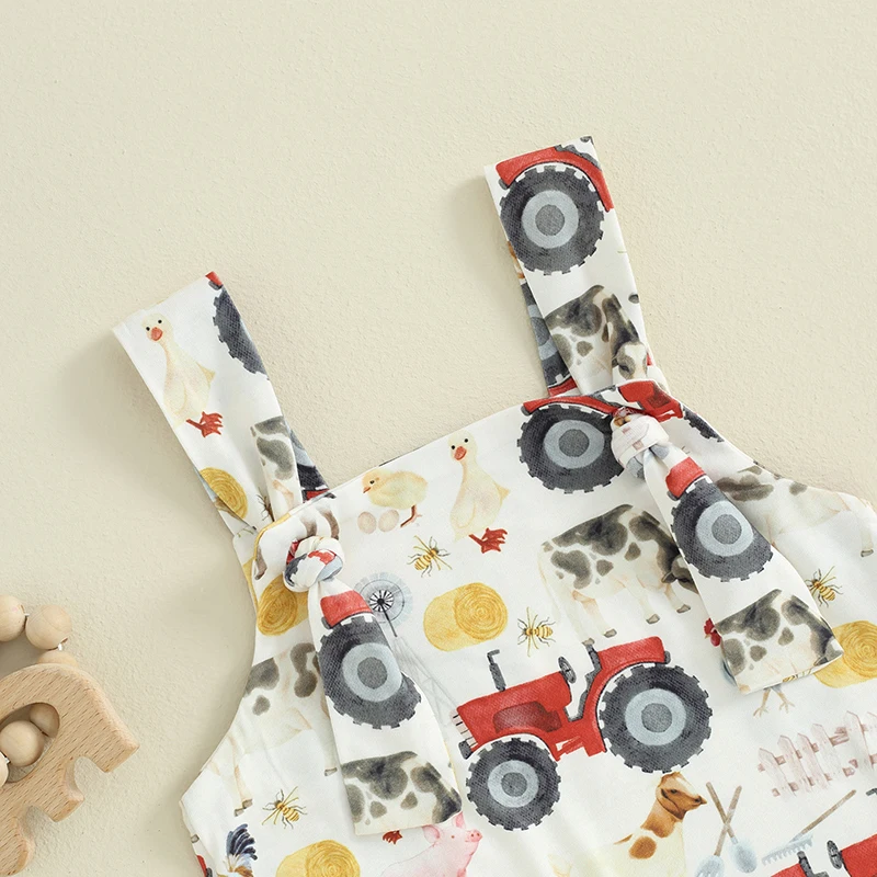 2024-03-04 Lioraitiin 0-18M Newborn Baby Girl Summer Overalls Romper Farm Print Sleeveless Jumpsuit Pants Toddler Cute Clothes