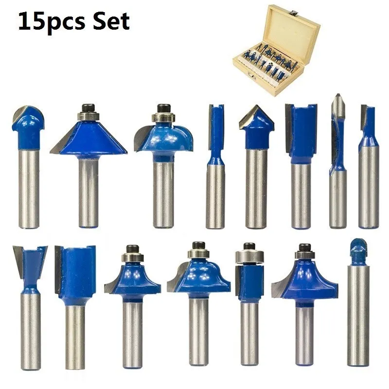 XCAN Set di punte per Router con gambo da 8mm 12/15 pezzi fresa per legno in carburo di tungsteno fresa dritta per la lavorazione del legno