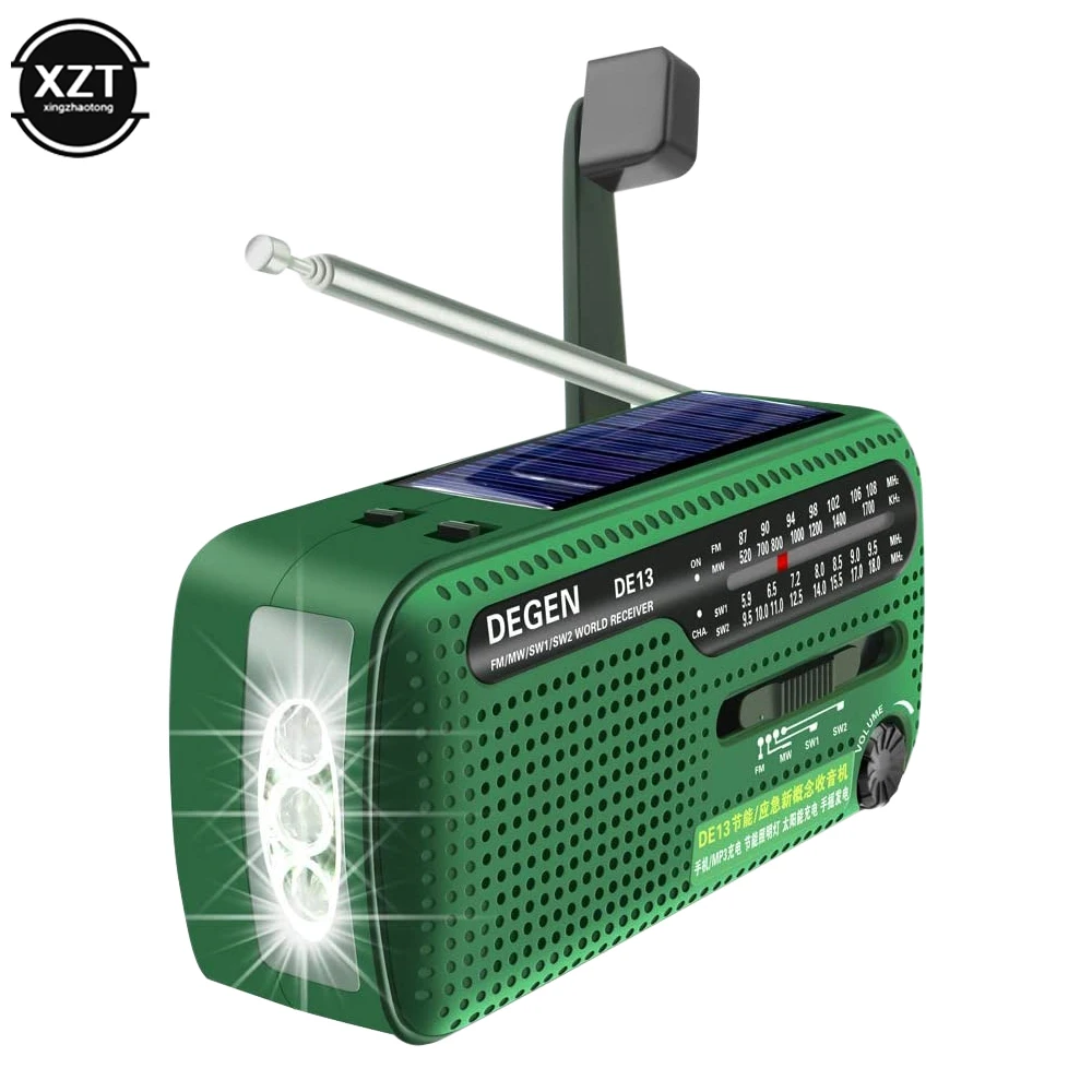 

2022 DEGEN DE13 FM AM SW Crank Dynamo Solar Power Emergency Radio Global receiver High Quality VS Tecsun PL-310ET VS Panda 6200