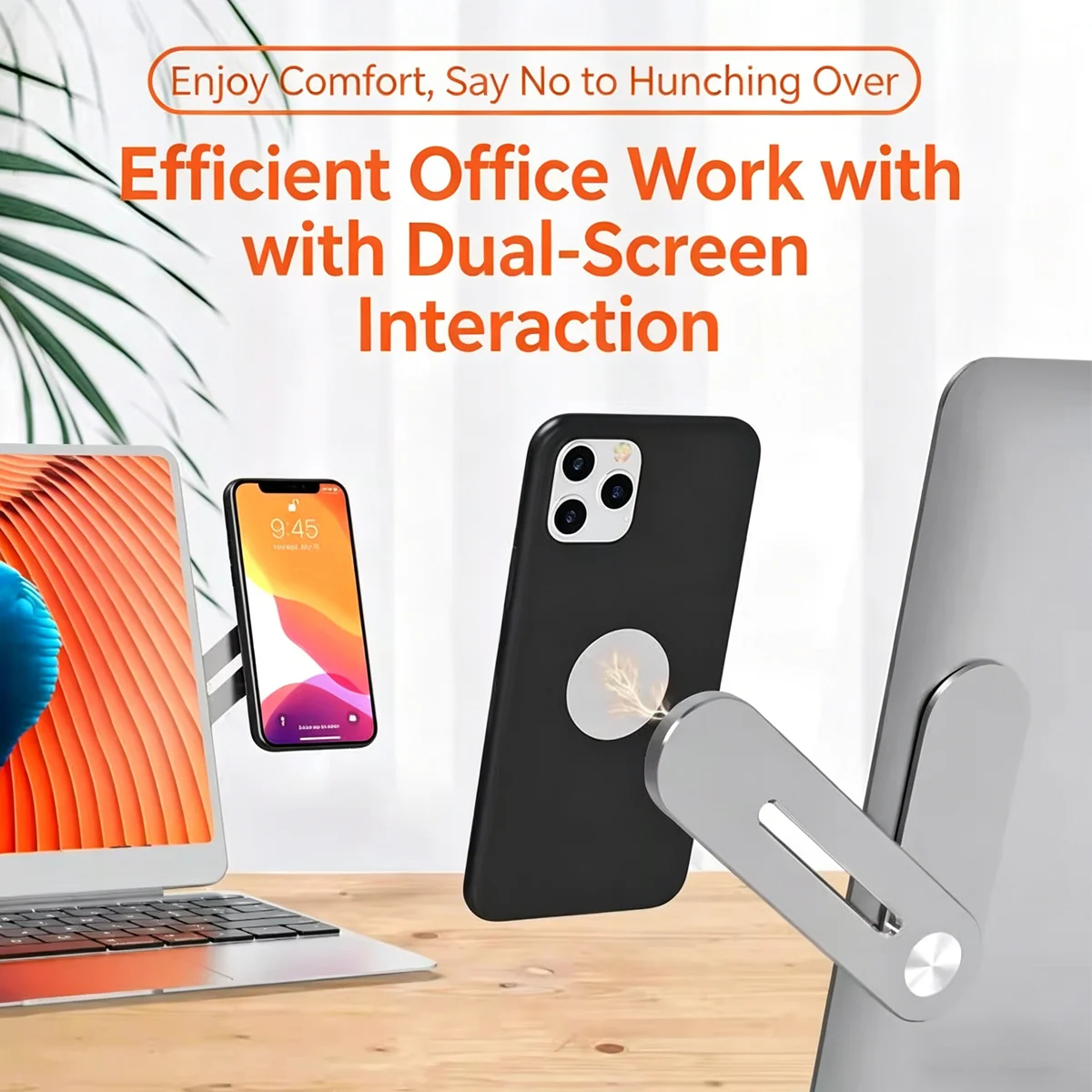 Soporte Extensible para Teléfono y Laptop, Soporte Magnético de Doble Pantalla de Aleación de Aluminio, Soporte Plegable Portátil para Computadora y Teléfono de Pantalla Lateral