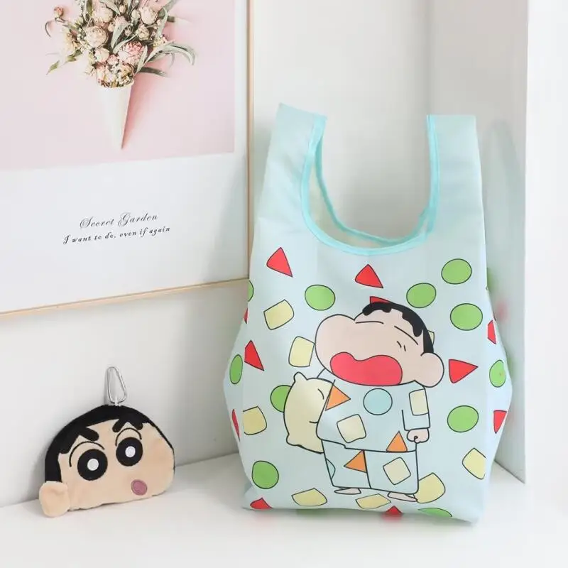 귀여운 만화 크레용 신짱 접이식 쇼핑백 휴대용 대용량 보관 가방 레저 운반 가방 숄더백