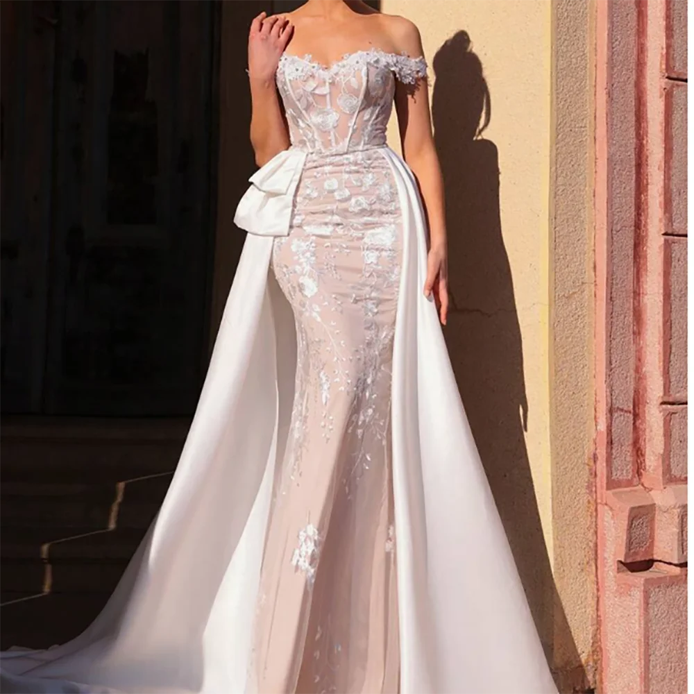 Элегантные аппликации с открытыми плечами, кружевные свадебные платья русалки для невесты, свадебные платья по индивидуальному заказу