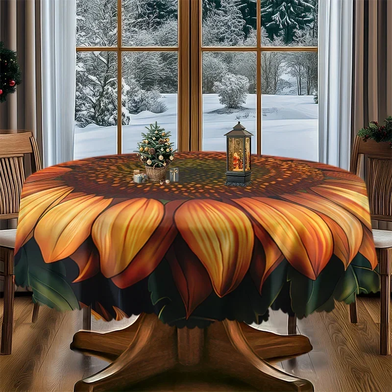 Bright sunflower pattern tablecloth - Easy to clean polyester material, suitable for picnics and camping.yzb