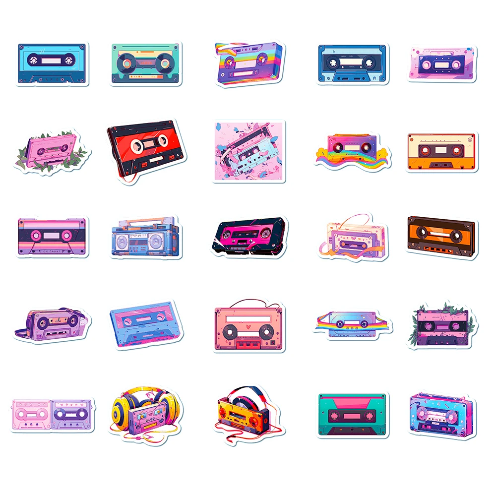 10/30/50pcs Music Tape Kawaii Cartoon Stickers Vintage Aesthetics Sticker for Car Guitar Laptop Phone Cartoon Decal Toys Gift