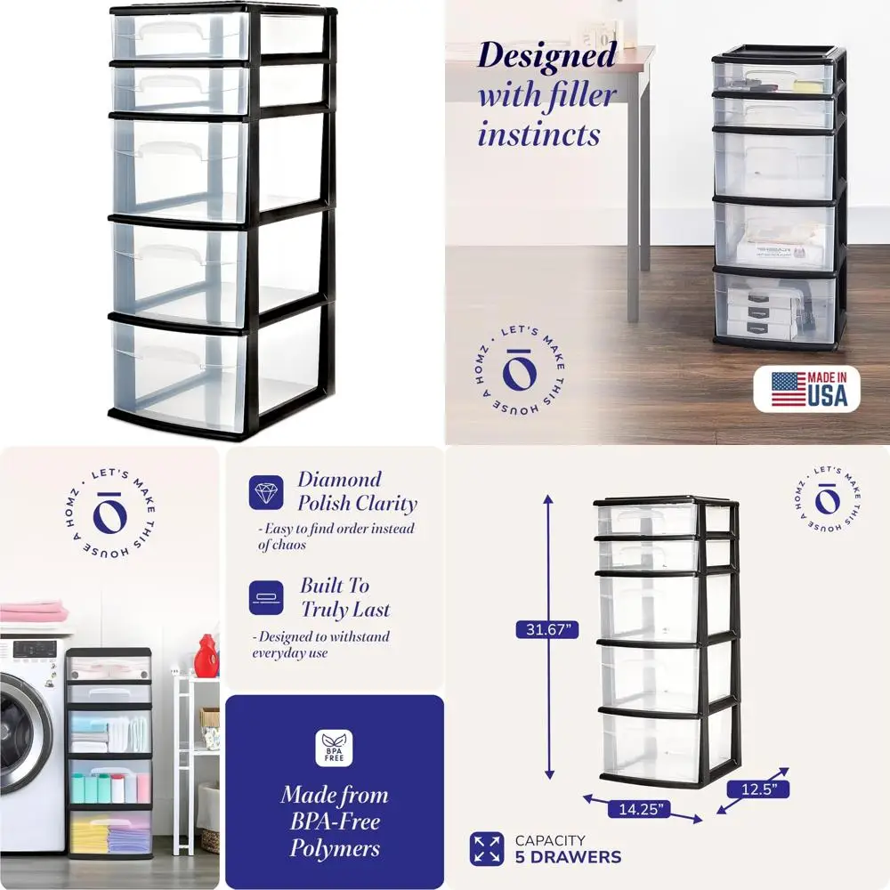 

5-уровневый прозрачный пластиковый органайзер для хранения — универсальный ящик для спальни, ванной комнаты и домашней организации