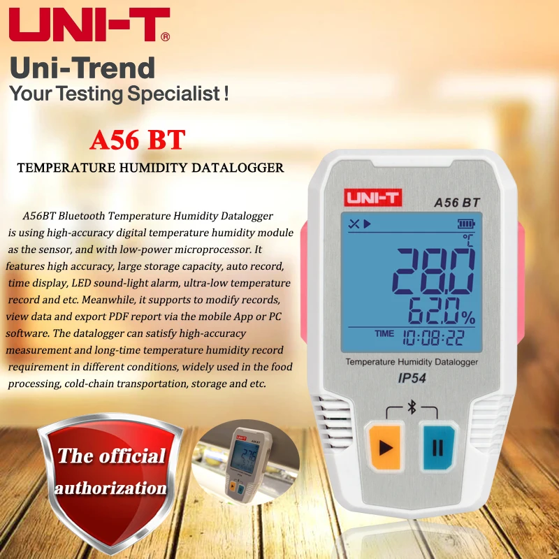 

UNI-T A56 BT Smart Bluetooth Temperature Humidity Datalogger/64000 data storage/IP54 rating